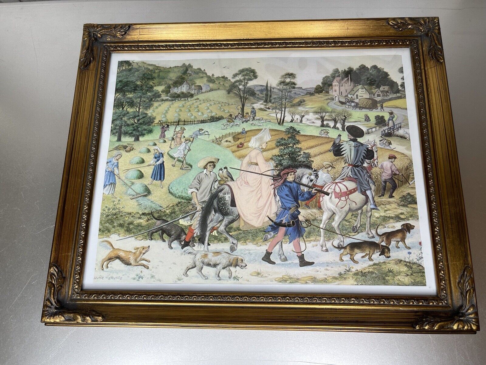 Vintage Pauline Baynes Framed Art Colonial Victorian Colorful Whimsical