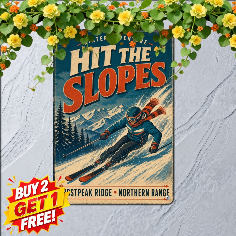 Skiing Winter Sports Enthusiast Cabin Mountain Art Metal Tin Sign 8x12