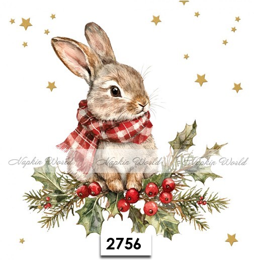 (2756) TWO Paper LUNCHEON Decoupage Art Craft Napkins - CHRISTMAS BUNNY RABBIT