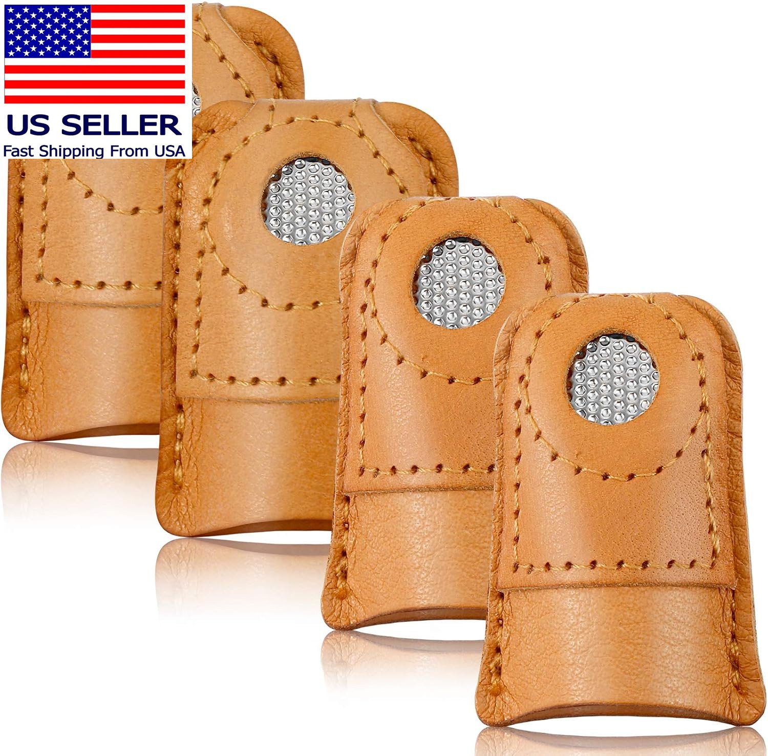 4 Pieces Leather Thimbles for Hand Sewing Quilting, Leather Finger Protectors Fi