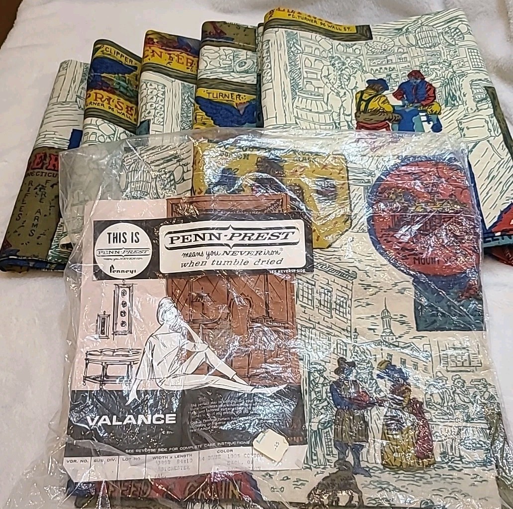 6-NEW Vtg Penney's Colonial Westchester Valance Panels Curtains 84 6-NEW Vtg Penney's Colonial Westchester Valance Panels Curtains 84