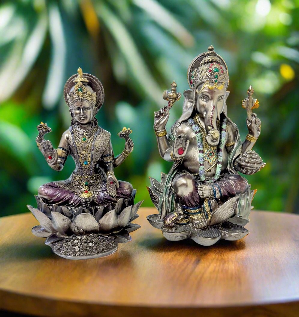 Bronze Ganesh & Lakshmi Statue Set Hindu God & Goddess Figurines Diwali Statue Bronze Ganesh & Lakshmi Statue Set Hindu God & Goddess Figurines Diwali Statue