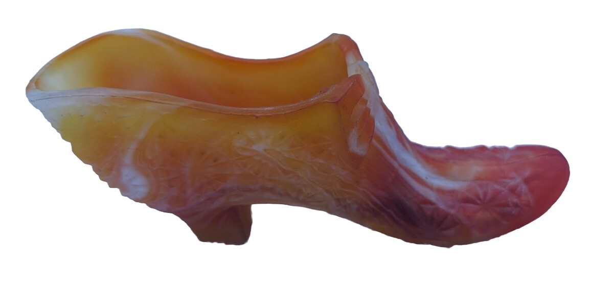Fenton? Slag Glass Shoe Orange Swirl Vintage  *Unmarked  *Small Chip may24