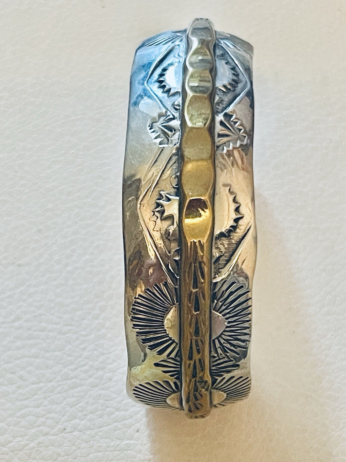 VTG NATIVE AMERICAN NAVAJO STERLING Silver Brass Guff Bracelet 37G Sz  6.5