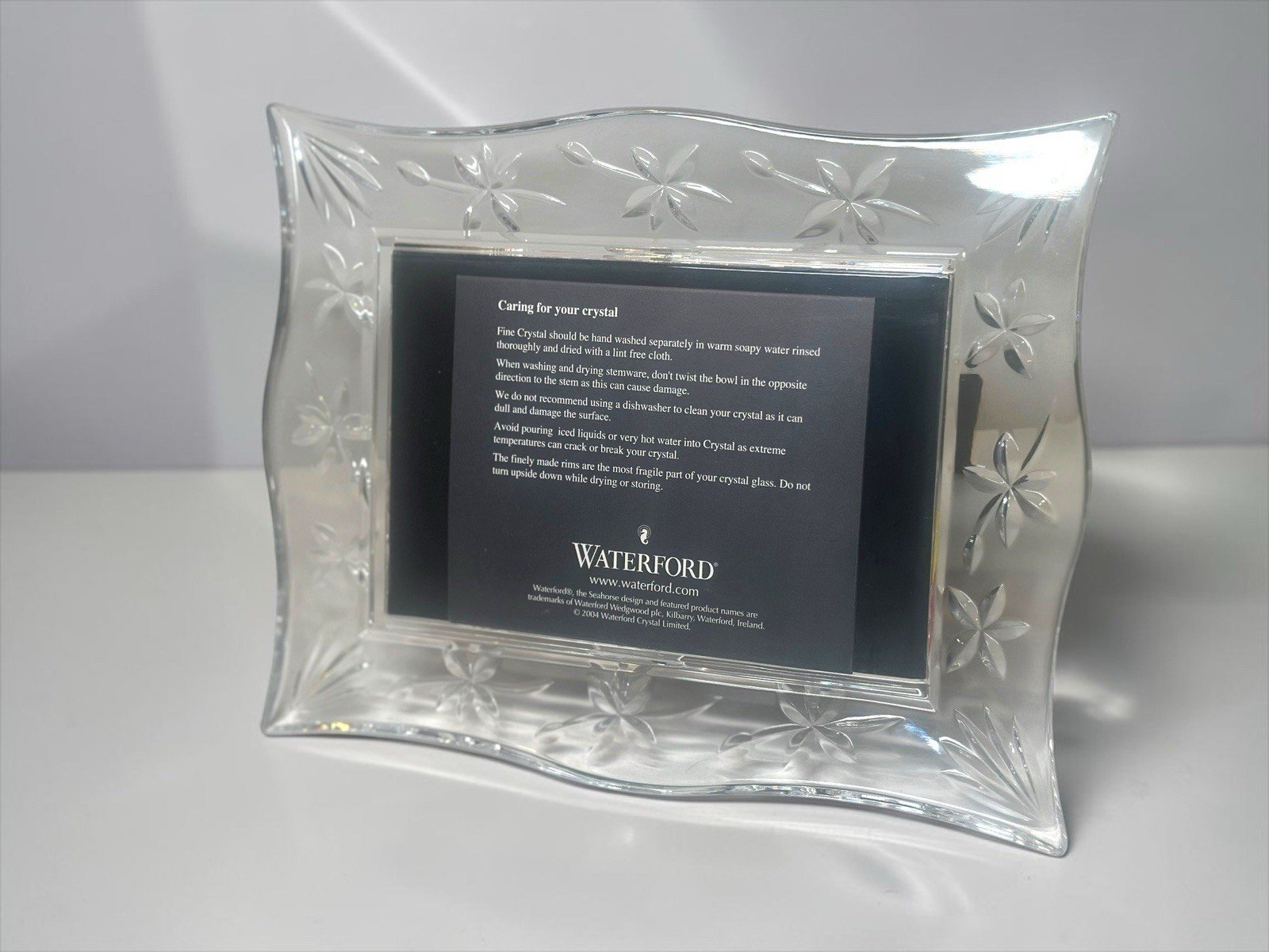 Vintage Waterford Crystal 4x6 Frame Floral Star Flower Cut Wavy Edge Signed