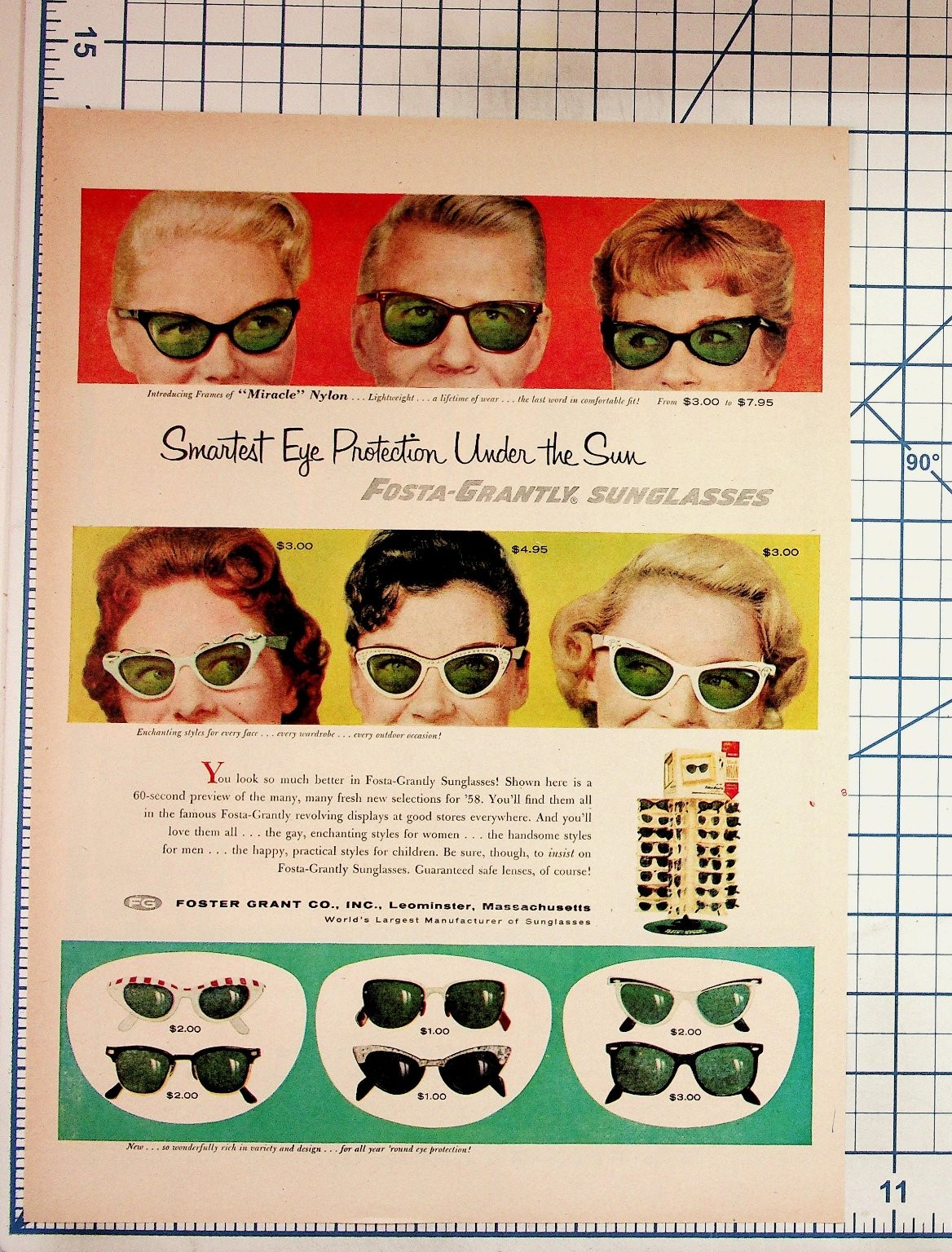 1958 Foster Grant Sunglasses Vintage Print Ad Fosta-Grantly Eyewear Fashion