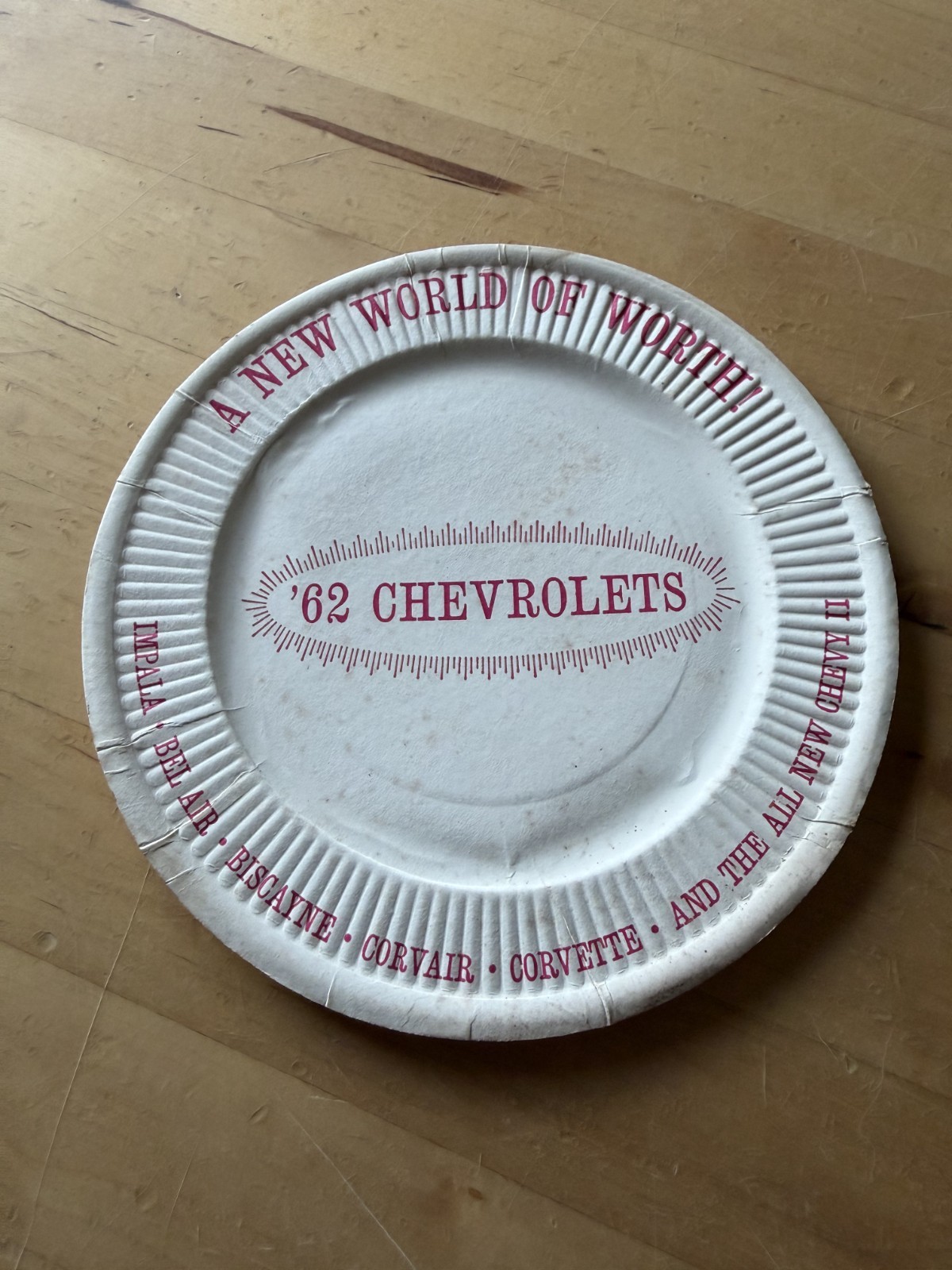 vintage 1962 Chevy Dealership new model celebration paper plate, rare