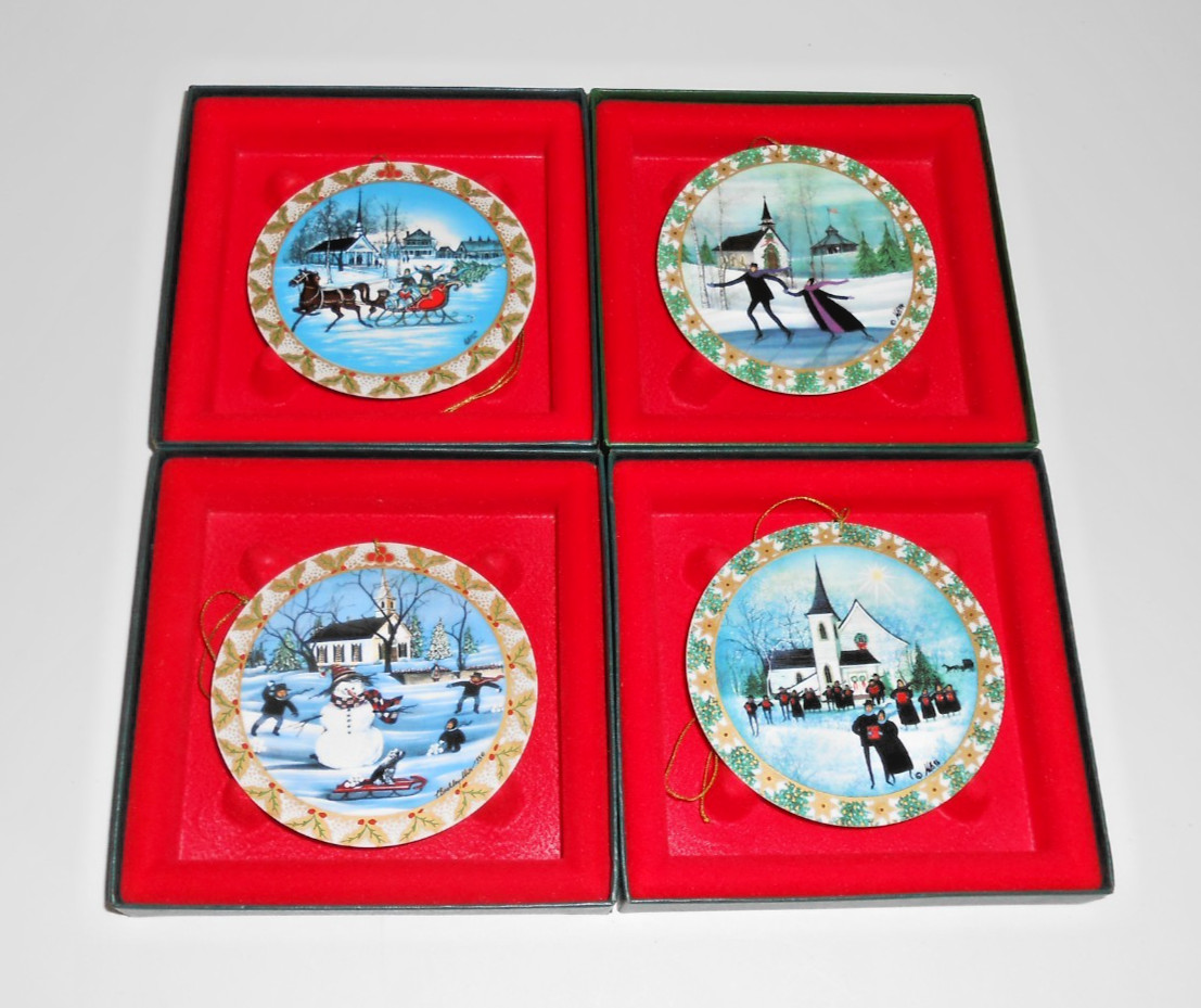 Lot of (4) P. Buckley Moss Christmas Ornaments w/Boxes & Certificates