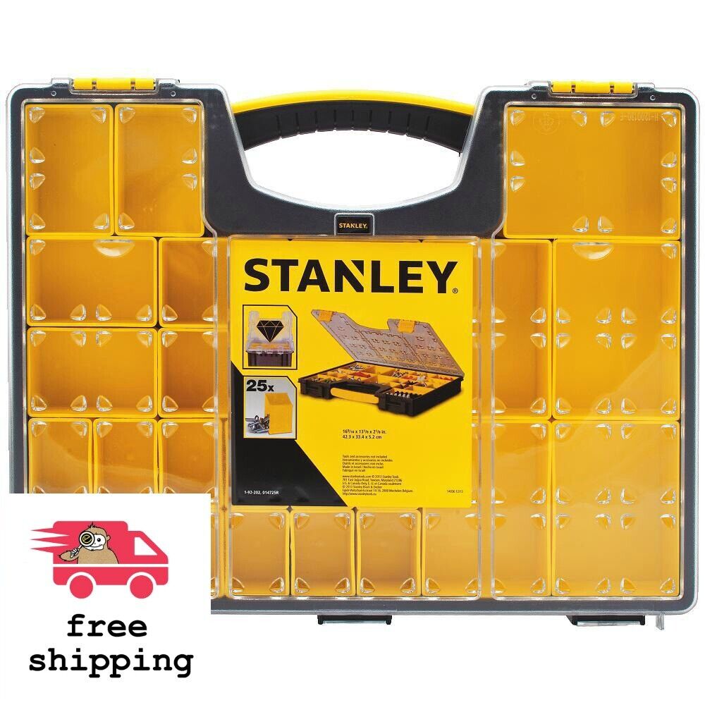 Stanley 25-Compartment Sturdy Shallow Pro Small Parts Organizer Tool Storage Box