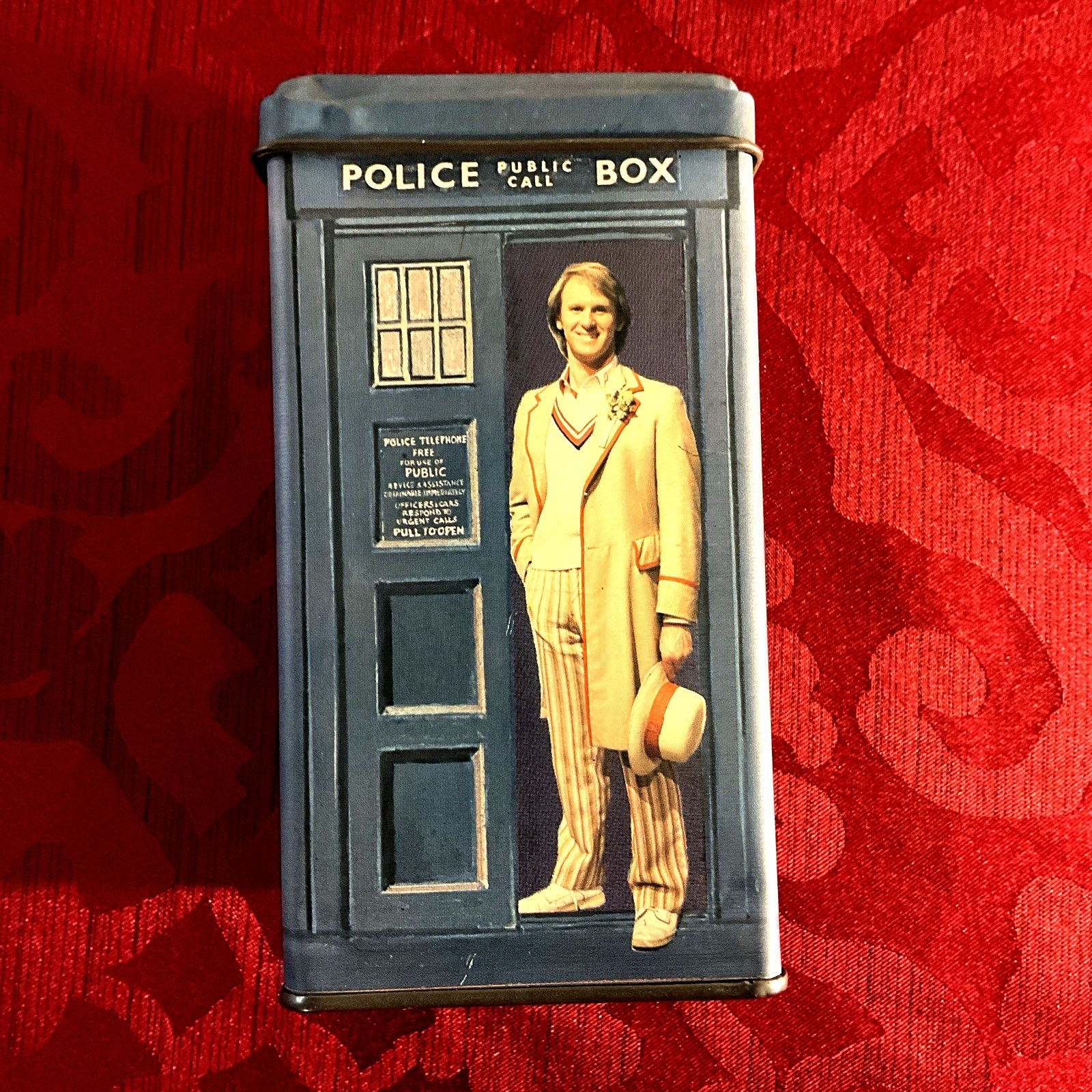 {DR. WHO 1982 TIN TOY TARDIS BANK} PETER DAVISON*5TH DOCTOR*VINTAGE SCI-FI*BBC
