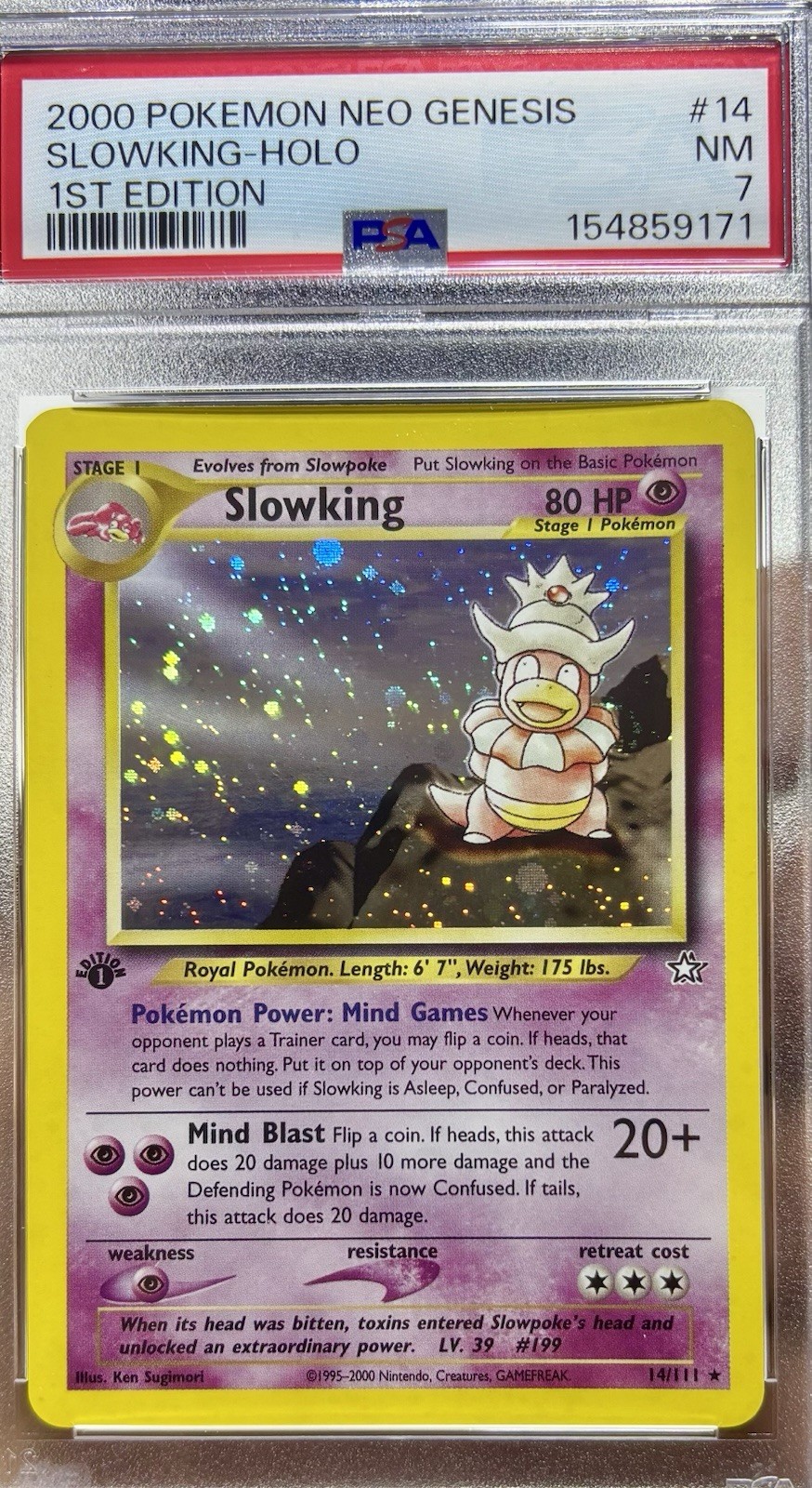 2000 Pokémon Neo Genesis Slowking Holo 1st Edition #14 PSA 7 NM WoTC Vintage