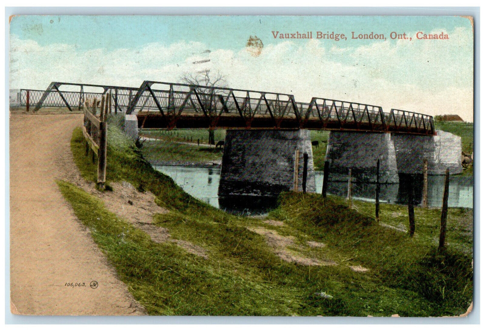 1911 Vauxhall Bridge Over River London Ontario Canada Posted Antique Postcard