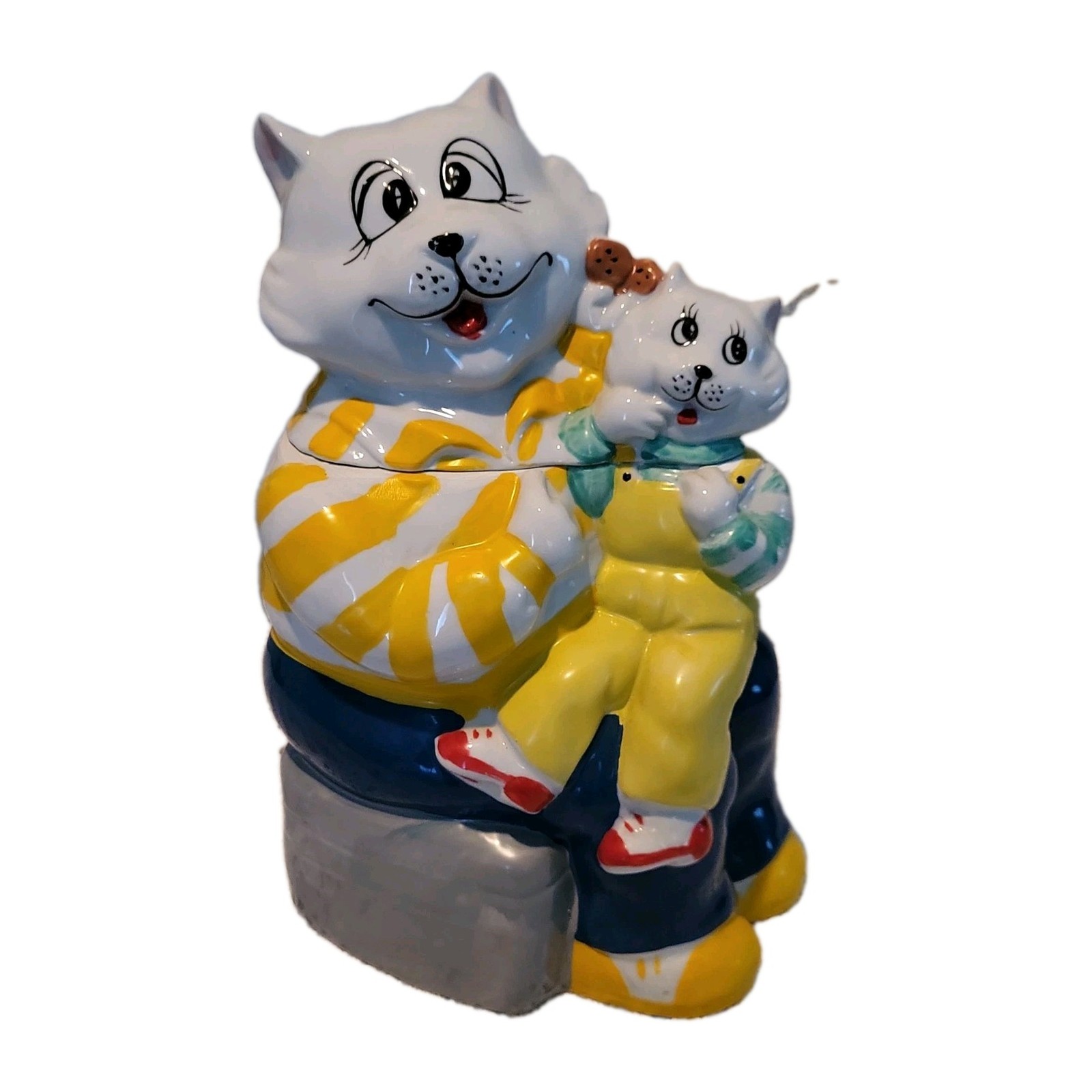 VTG HAPPY DAD, MOTHER GRANDFATHER, GRANDMOTHER CAT & KITTEN COOKIE JAR POTTERY VTG HAPPY DAD, MOTHER GRANDFATHER, GRANDMOTHER CAT & KITTEN COOKIE JAR POTTERY