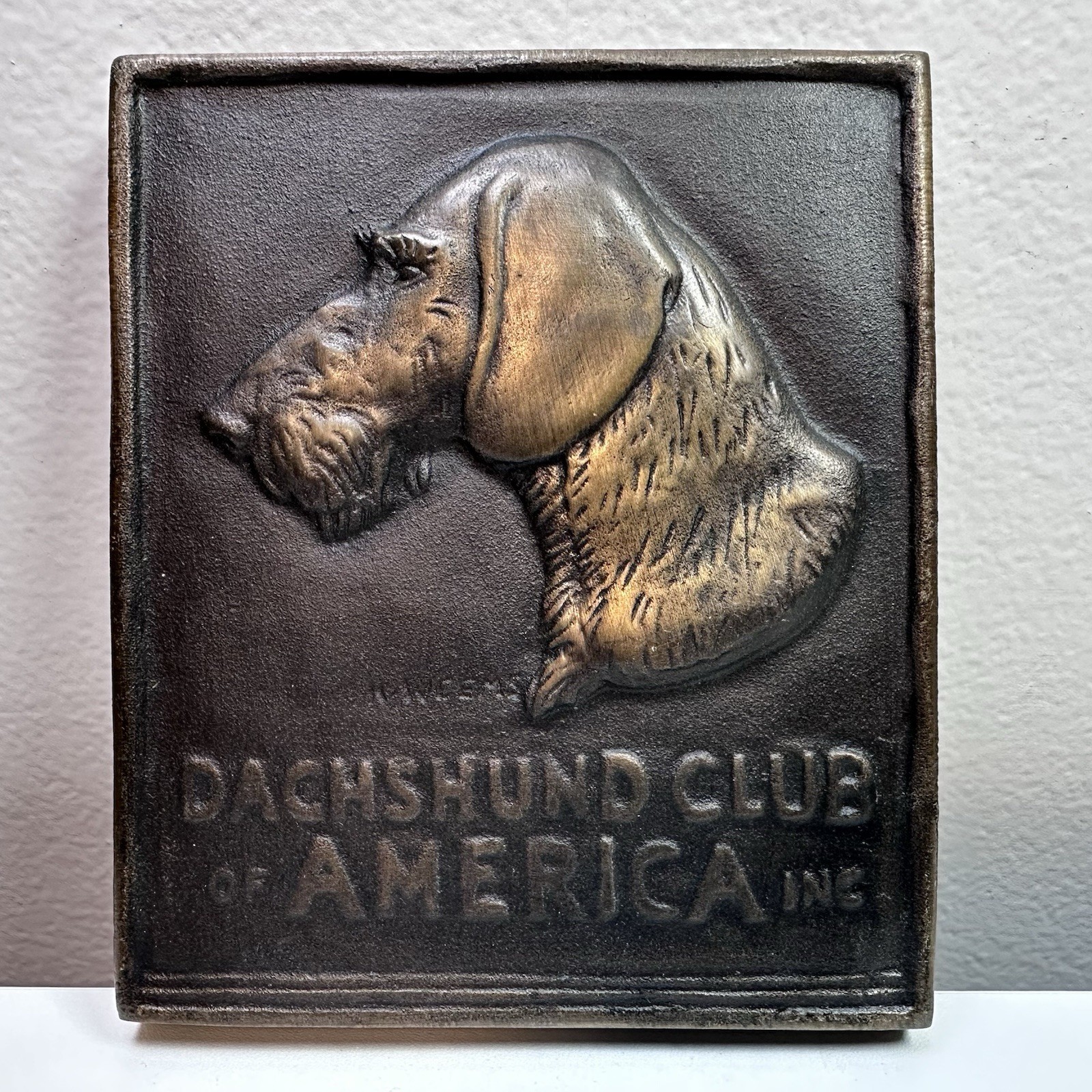 Vintage Dachshund Club Of America Bronze Metal Dog Plaque Katherine Weems Lane