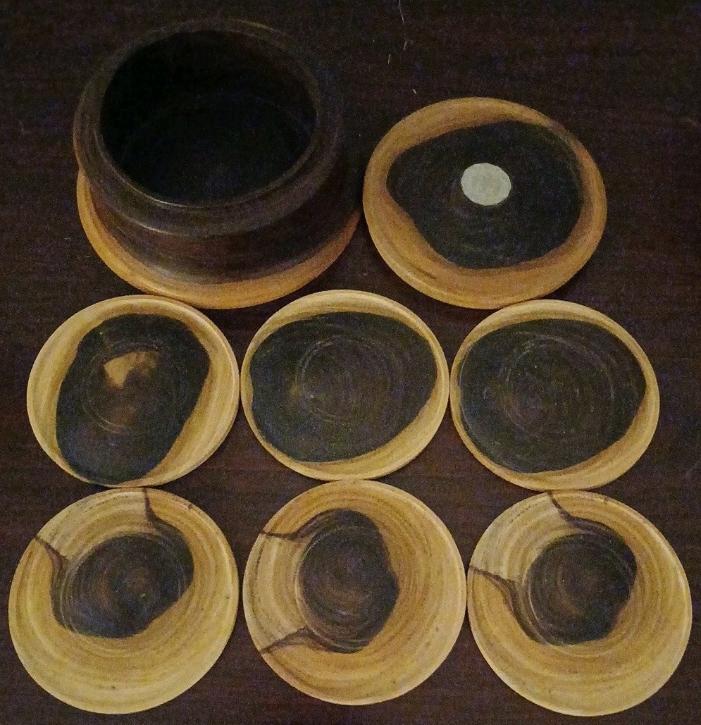 Vintage Handmade Jamaican Wood Coaster Set with Jamaicain Coin Decoration