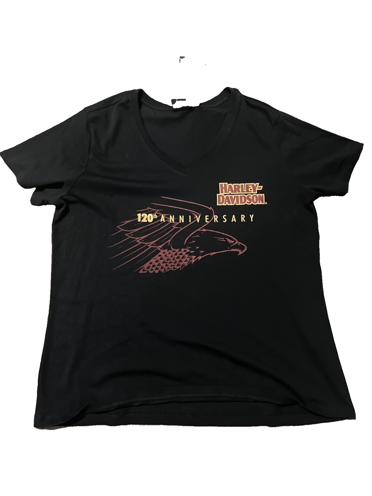 NWT Sz XL Womens Harley Davidson 120th Anniversary Eagle V Neck Tshirt Black Red