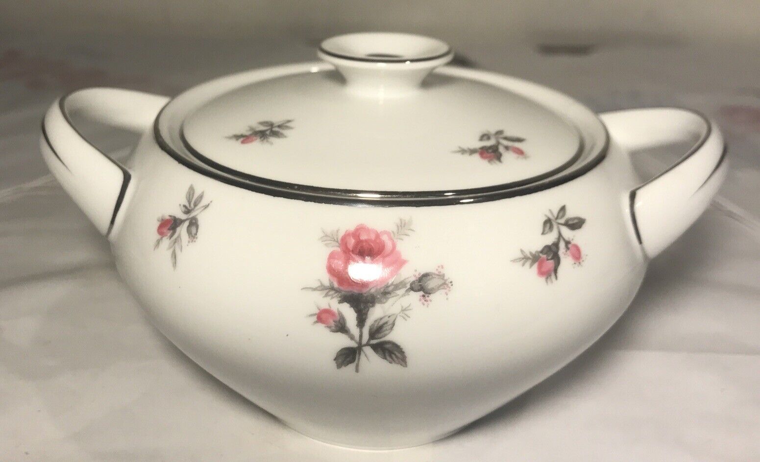 Vintage Rose Chintz By Meito Japan Sugar Bowl With Lid