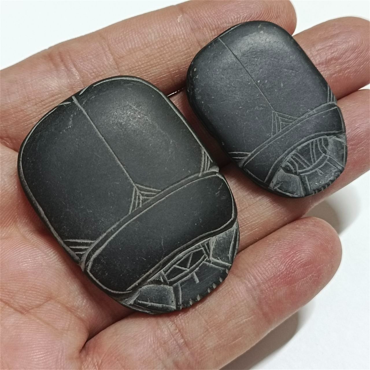 Ancient Egyptian Basalt Scarab, Hand-Carved Hieroglyphs, Pharaonic Decor