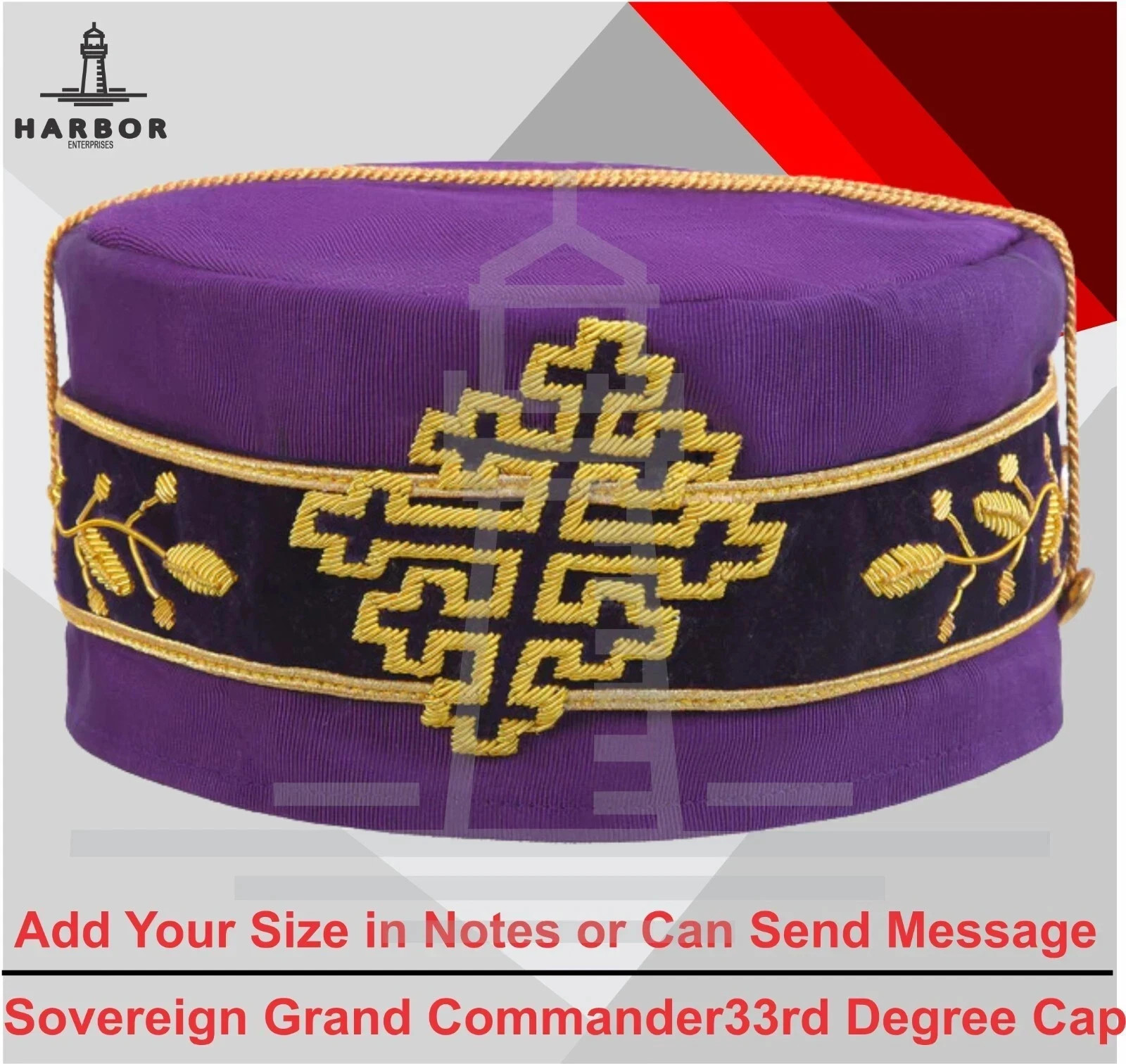 Sovereign Grand Commander 33rd Degree Scottish Rite Cap Hand Embroidered Hat