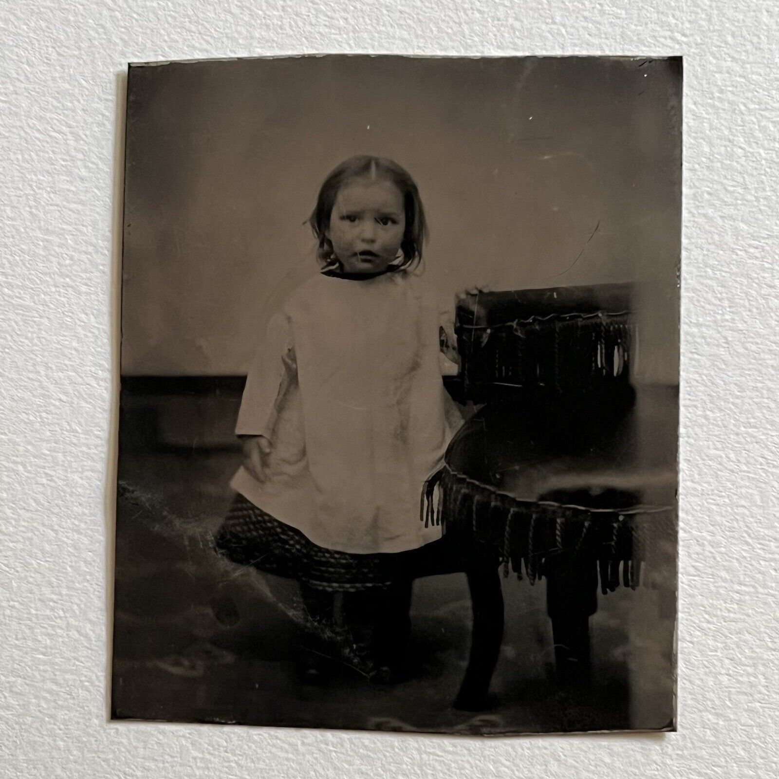 Antique Tintype Photograph Adorable Little Girl Baby Spooky Haunting Aura Odd