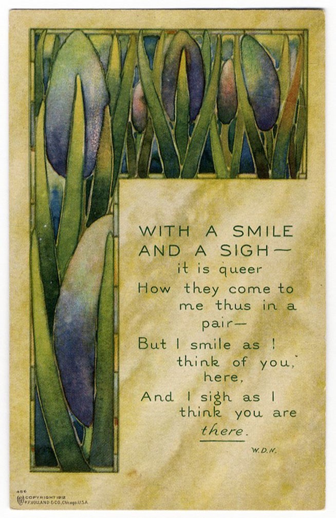 Volland ARTS & CRAFTS Flowers Poem 1912 Friendship Postcard With A Smile