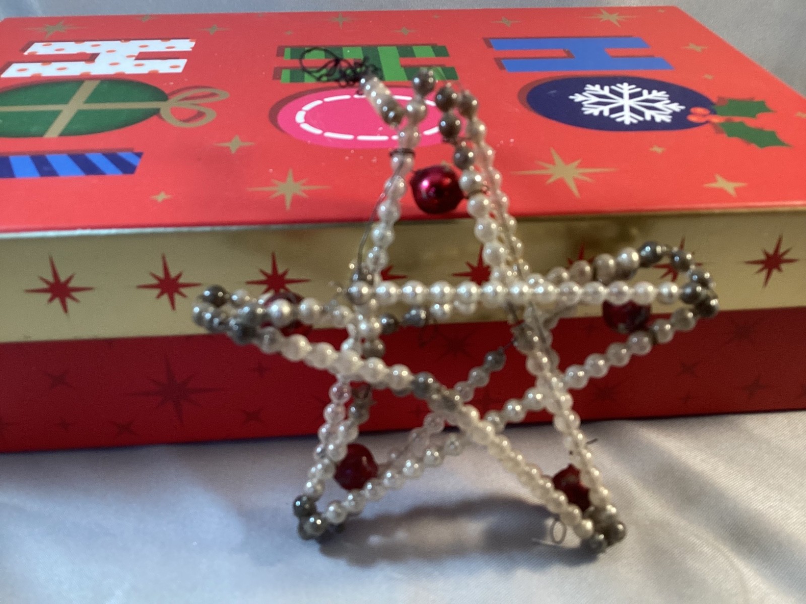 Vintage Czech Mercury Glass Beaded Star Ornament