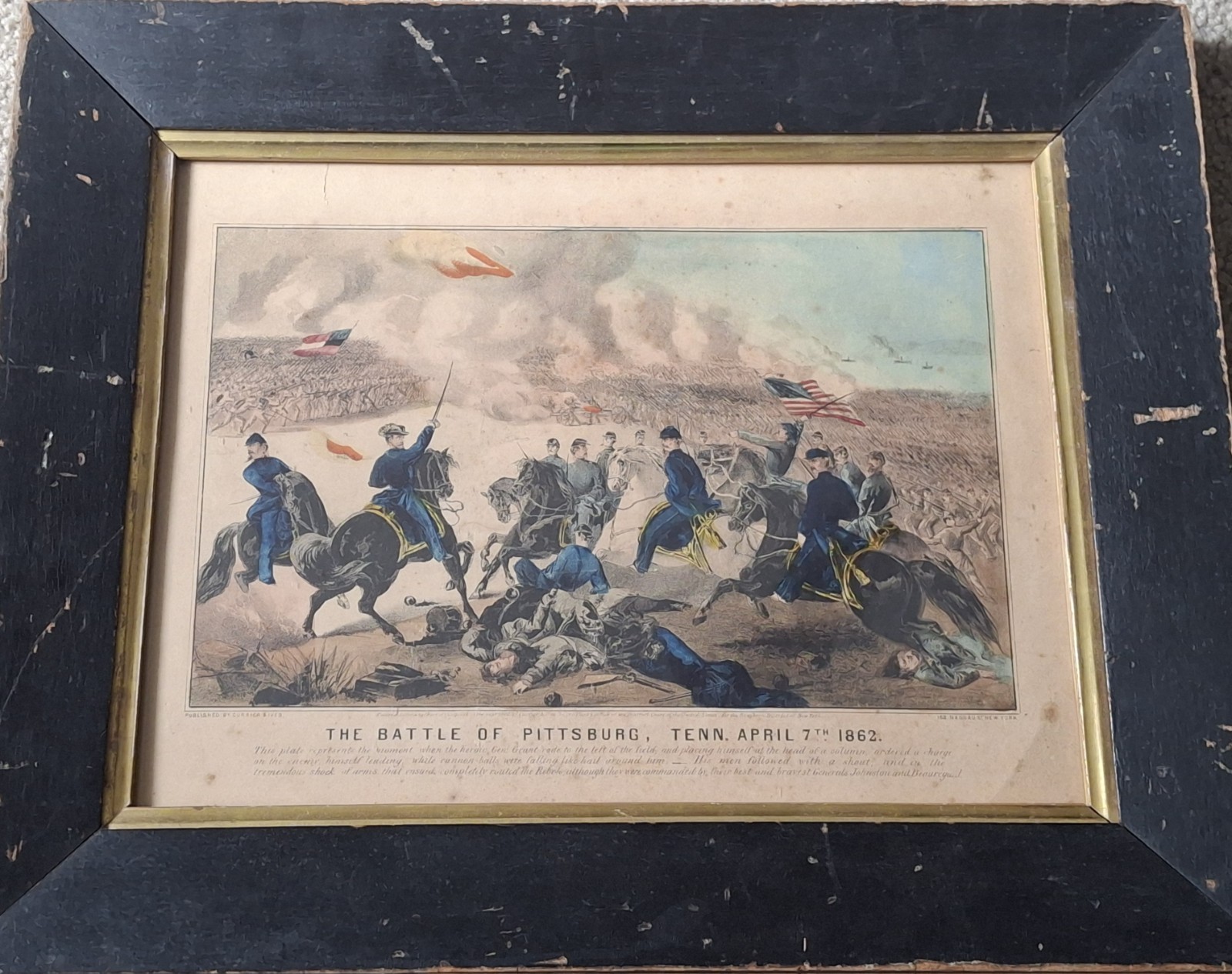 Original Civil War Currier Battle Of Pittsburgh Tenn 1862 