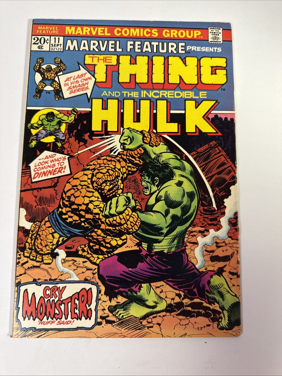 Marvel Feature #11 Thing Vs Classic Hulk Battle Cover 1973 Marvel 1973 FN
