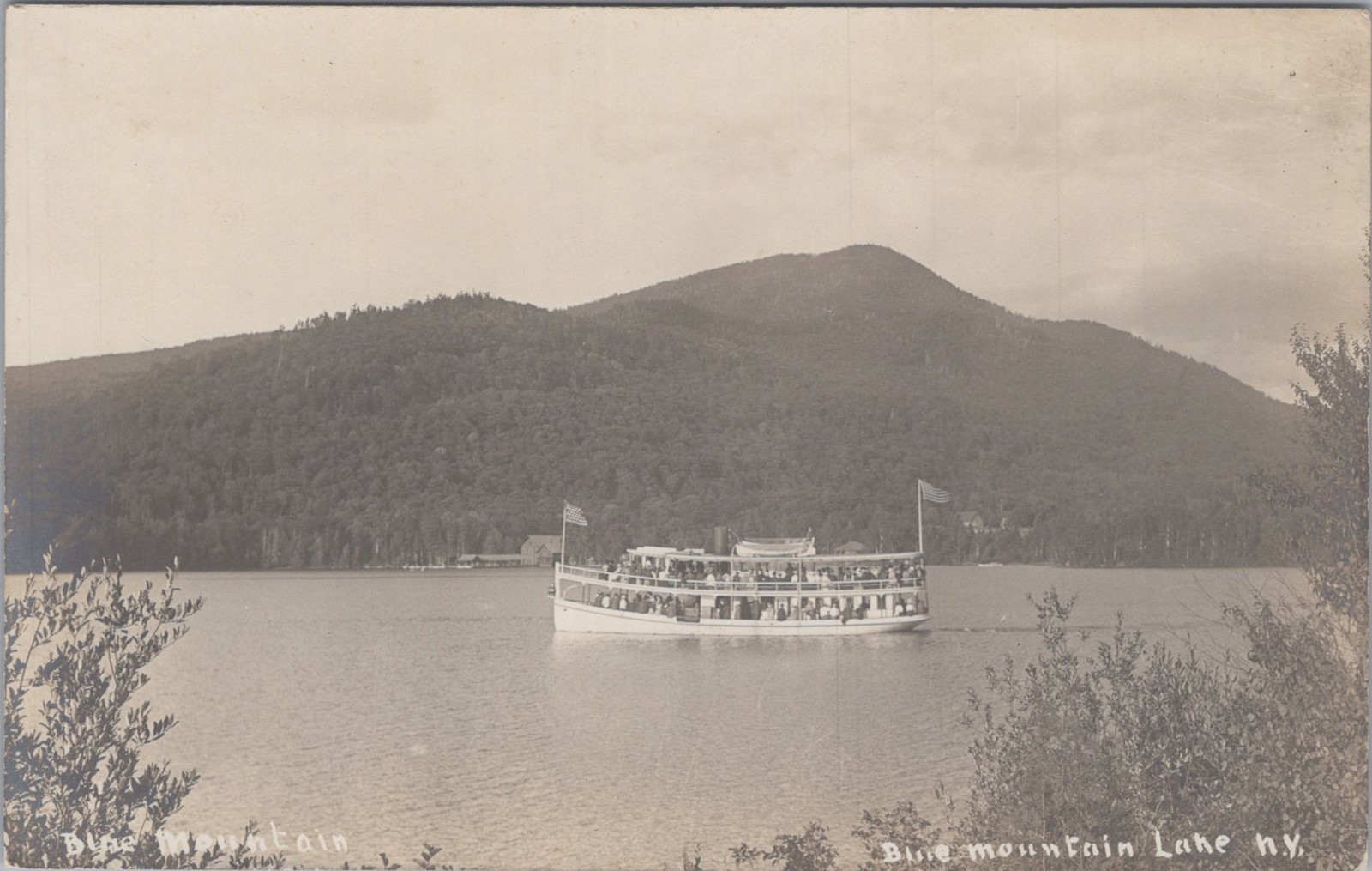Blue Mountain Lake New York NY 1900s Steamboat Adirondacks RPPC Postcard