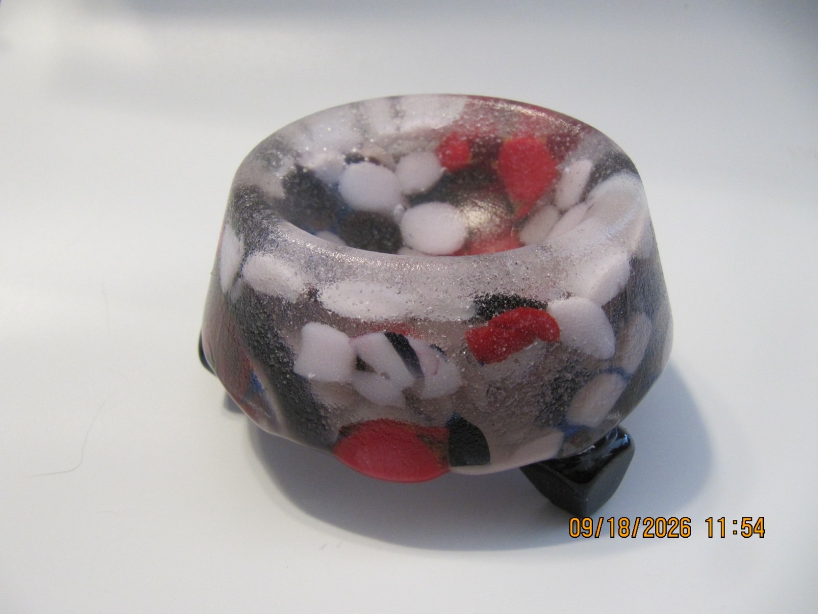Vintage Cased Footed Art Glass Confetti Trinket Dish