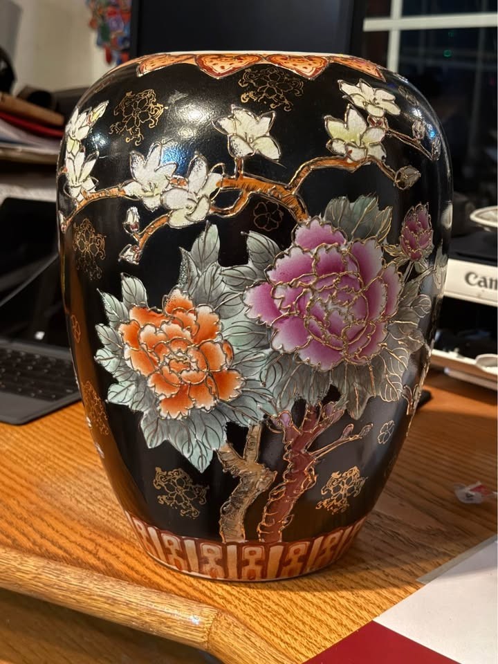 Early 20th Century Japanese Famille Noire Porcelain Ovoid Ginger Jar