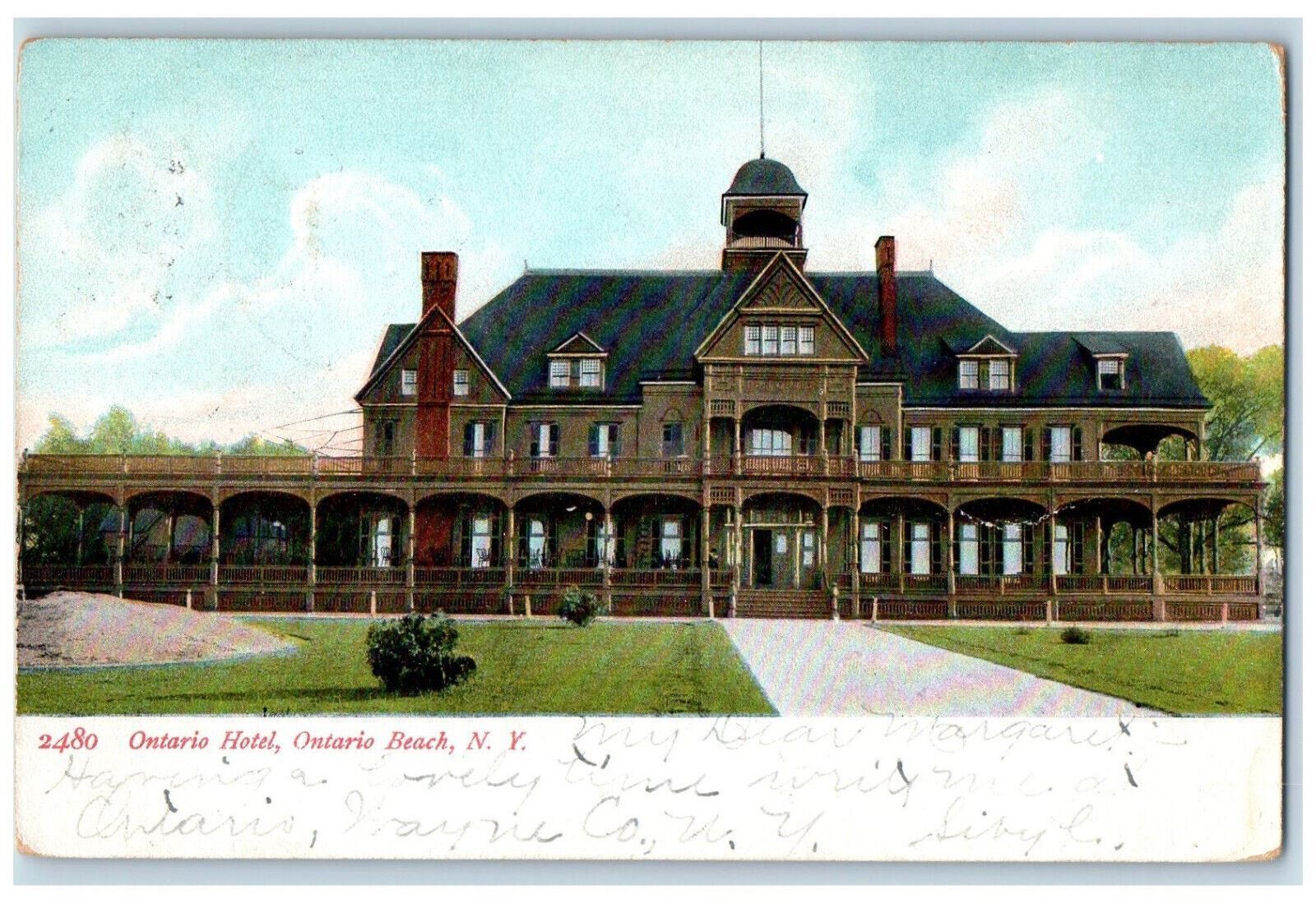 1907 Entrance View of Ontario Hotel Ontario Beach New York NY Antique Postcard