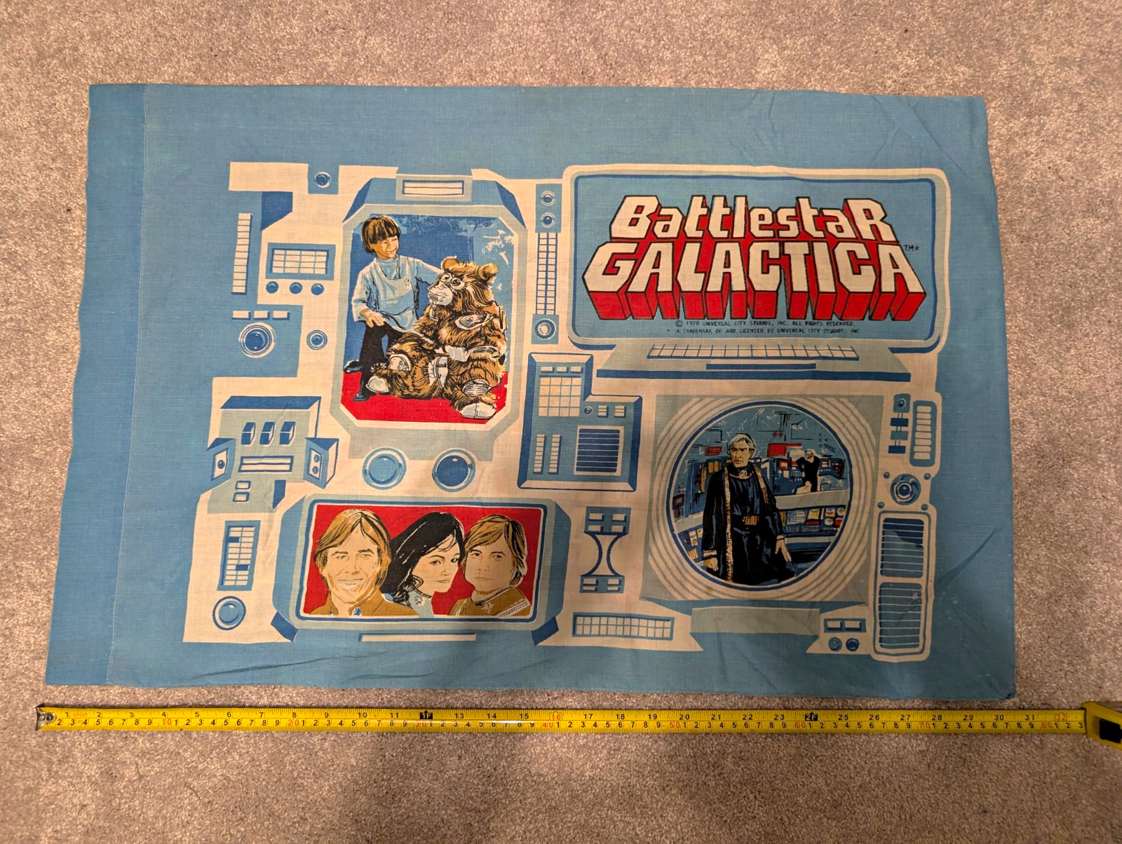 Vintage 1978 Battlestar Galactica Pillowcase 70s Sci-Fi Adama Starbuck Apollo