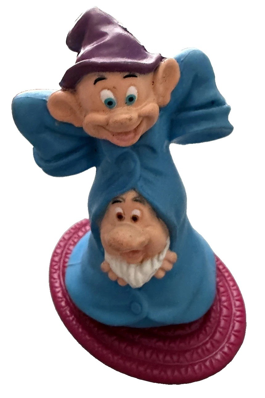 Disney Snow White Dopey Bashful PVC Figure Toy Pink Base Vintage