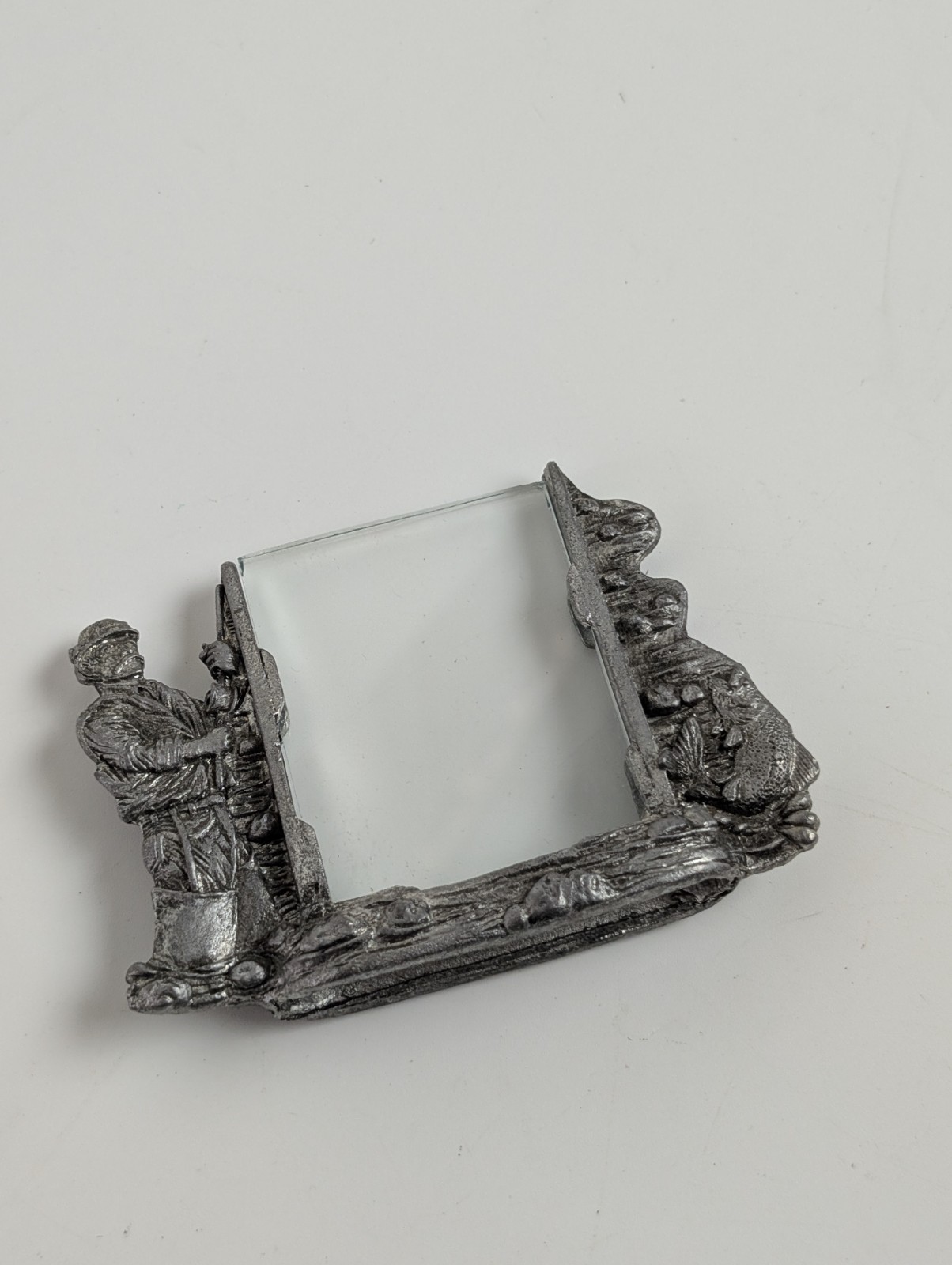 Vintage Metzke Pewter Miniature Picture Frame Figural Couple Bench USA