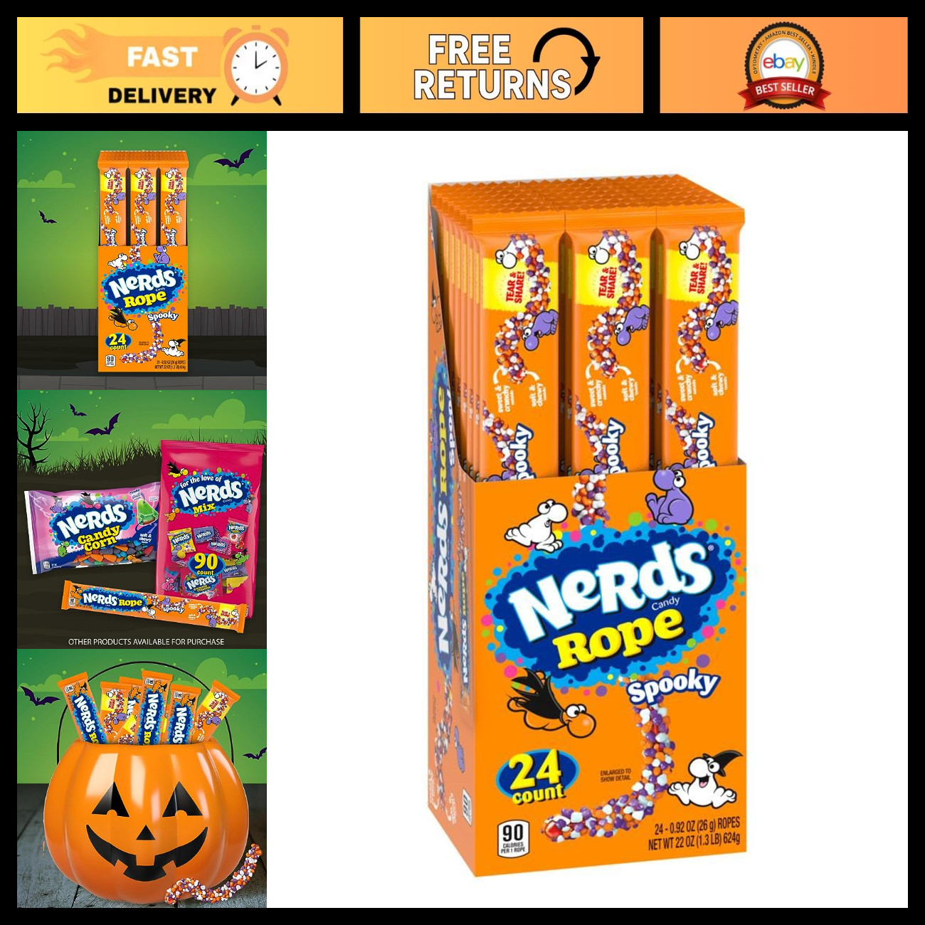Halloween Spooky Ropes Candy - Trick or Treat Packs, 0.92oz, 24 Count
