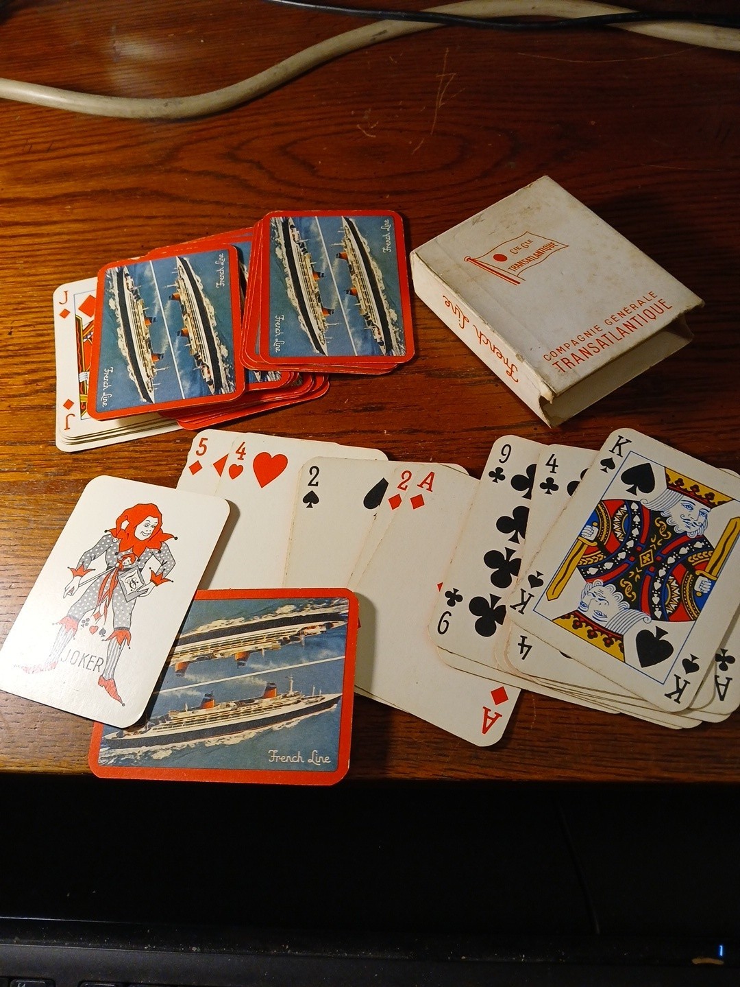 Vintage French Line Cruise Ship Playing Cards USED AS PICTURED BOX SHELF WORN Vintage French Line Cruise Ship Playing Cards USED AS PICTURED BOX SHELF WORN