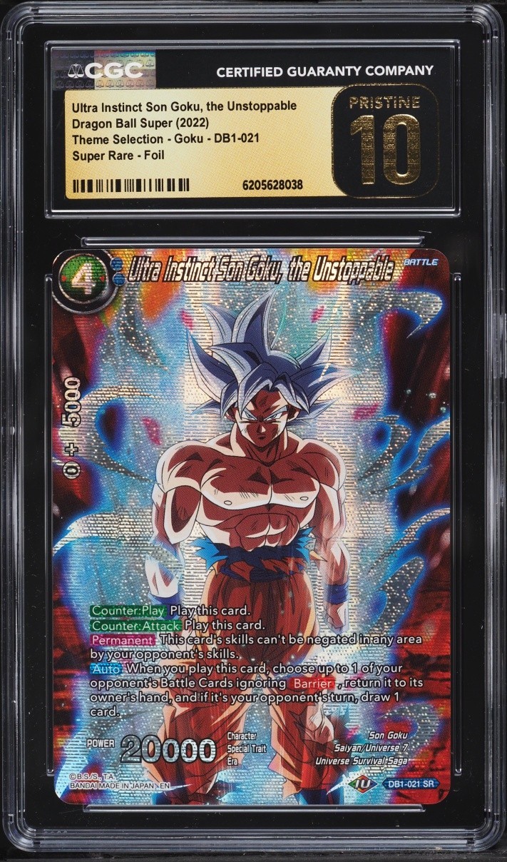 2022 Dragon Ball ENG CGC 10 PRISTINE Ultra Instinct GOKU SUPER RARE FOIL DB1-02