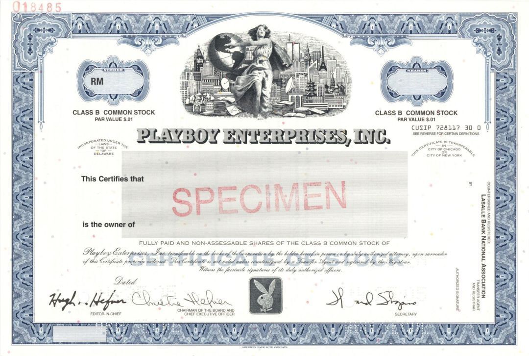 Playboy Enterprises, Inc. - Specimen Stock Certificate - Specimen Stocks & Bonds