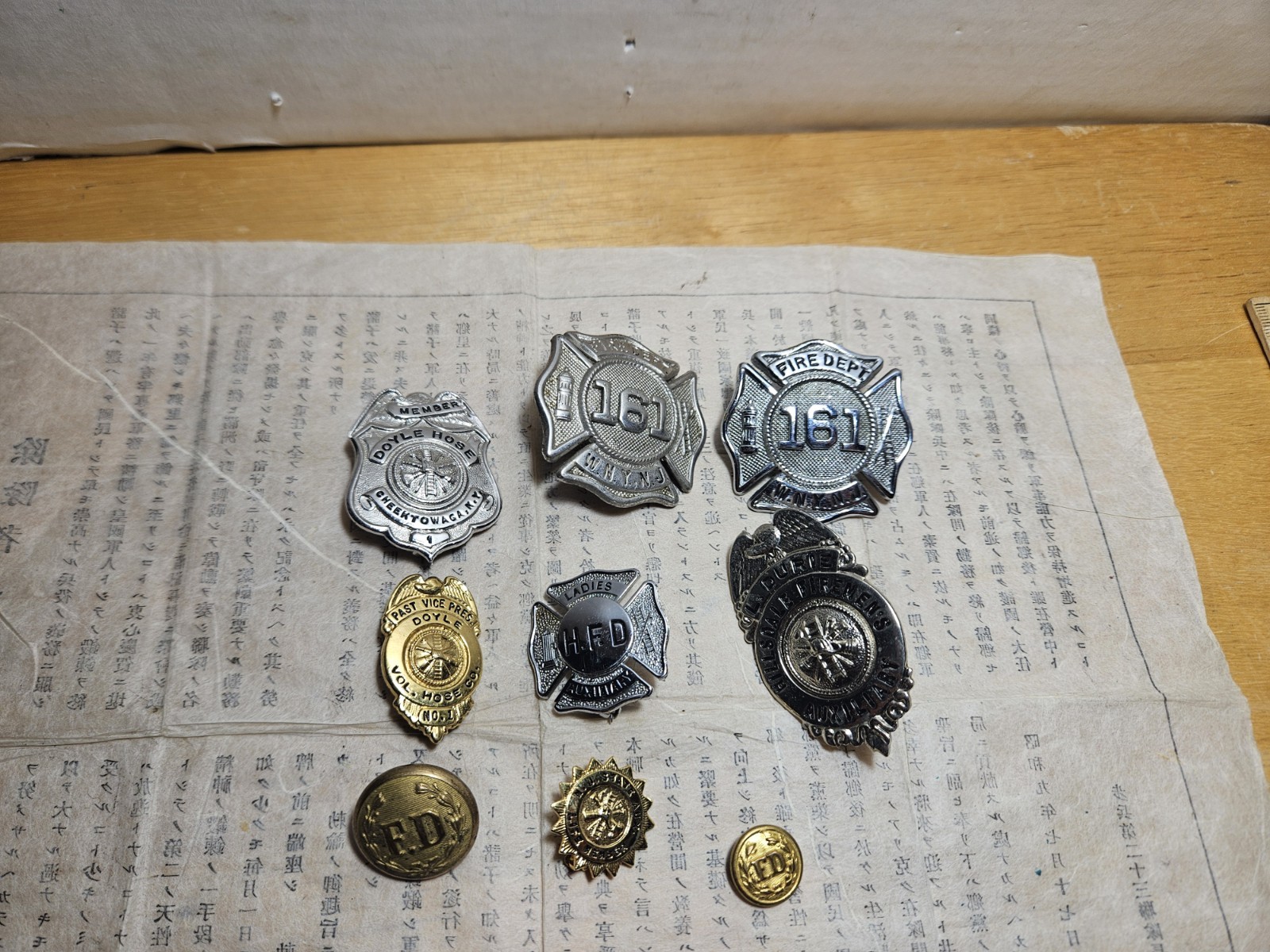 Vintage F.D. Fire Dept Fireman Uniform Button Lot 9 Extra Quality