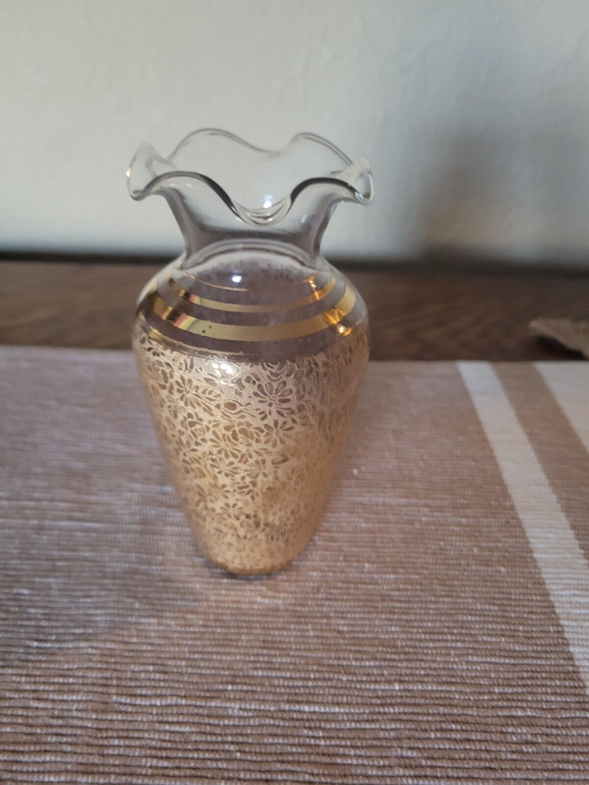 Vintage Ransgil Crystal Gold Floral Design Glass Vase