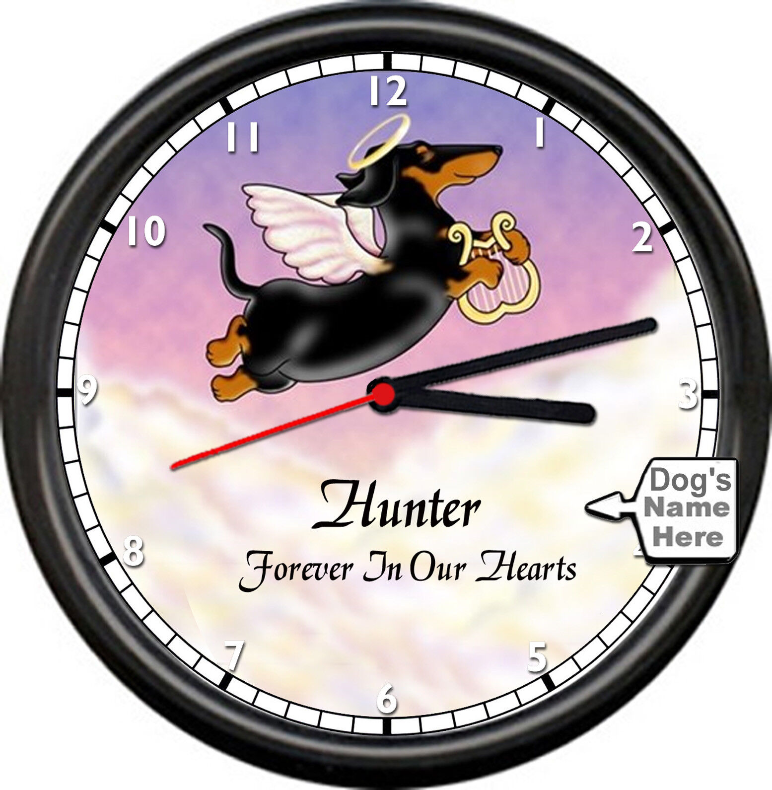 Personalized Dachshund Angel Memory Name Gift Cute Dog Lover Sign Wall Clock 