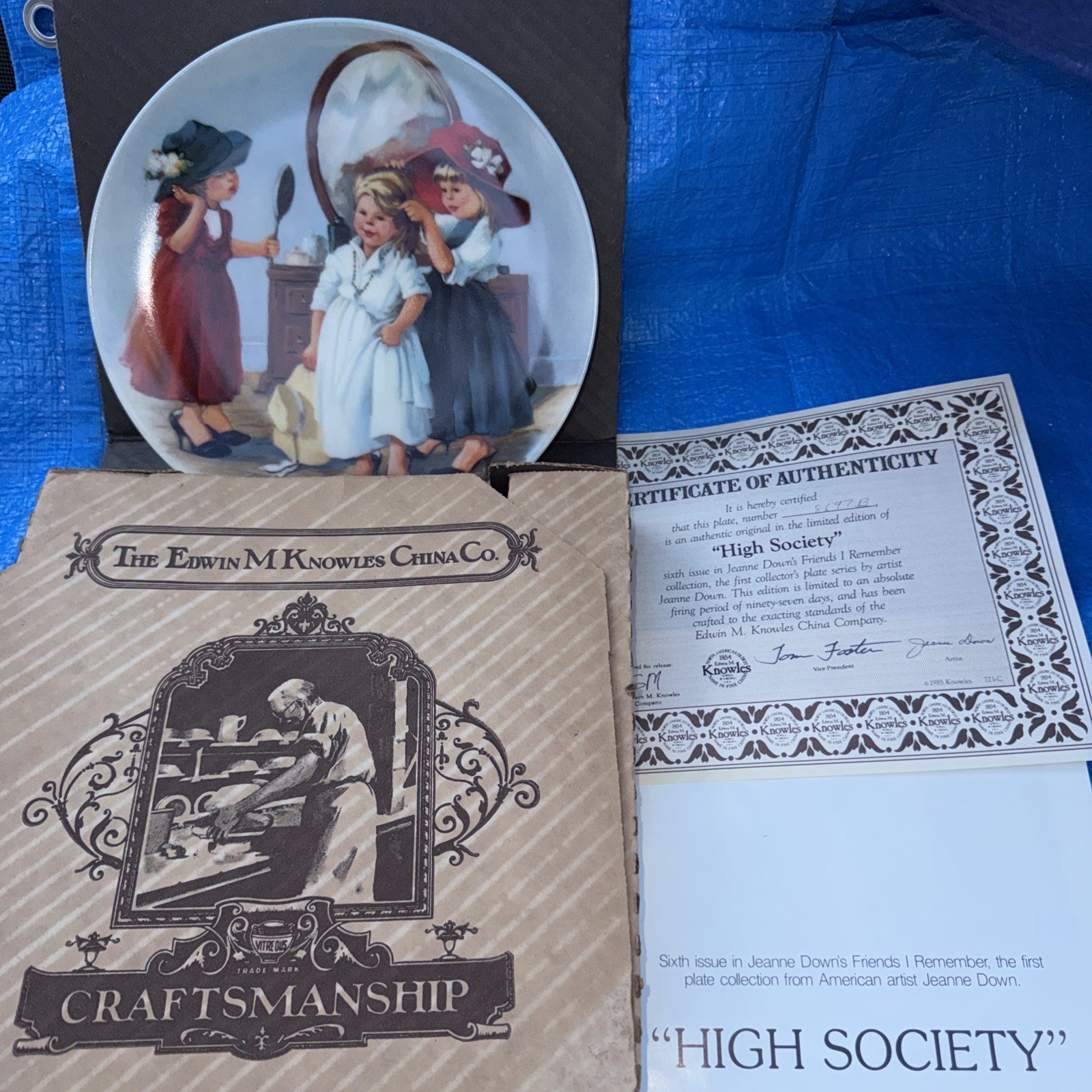 1986 HIGH SOCIETY Knowles Plate by JEANNE DOWN Friends I Remember Series COA