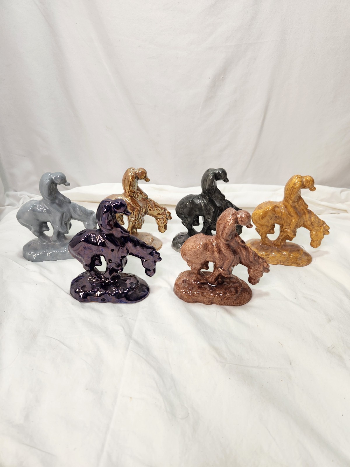 7 End of the Trail Ceramic Figurines Native American on Horseback 4in