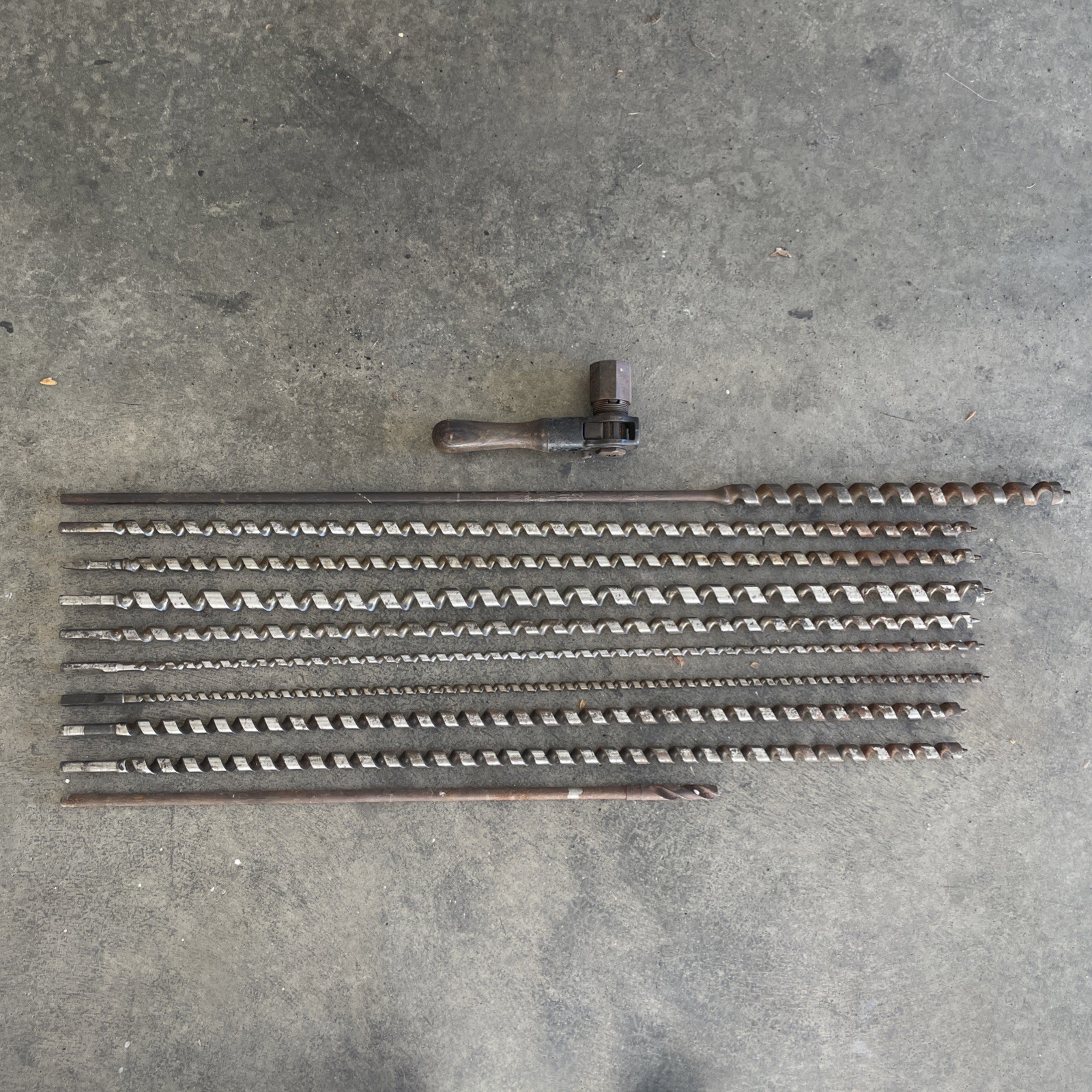 VTG Forest City Wood Drill Bit Lot Ratcheting Tool Antique Tool Long 10 Pcs