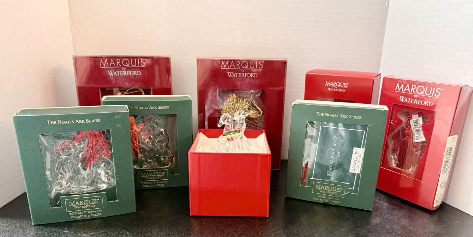 Marquis Waterford Noah’s Ark Two by Two Crystal Ornaments Lot 8 Mint Rare NIB