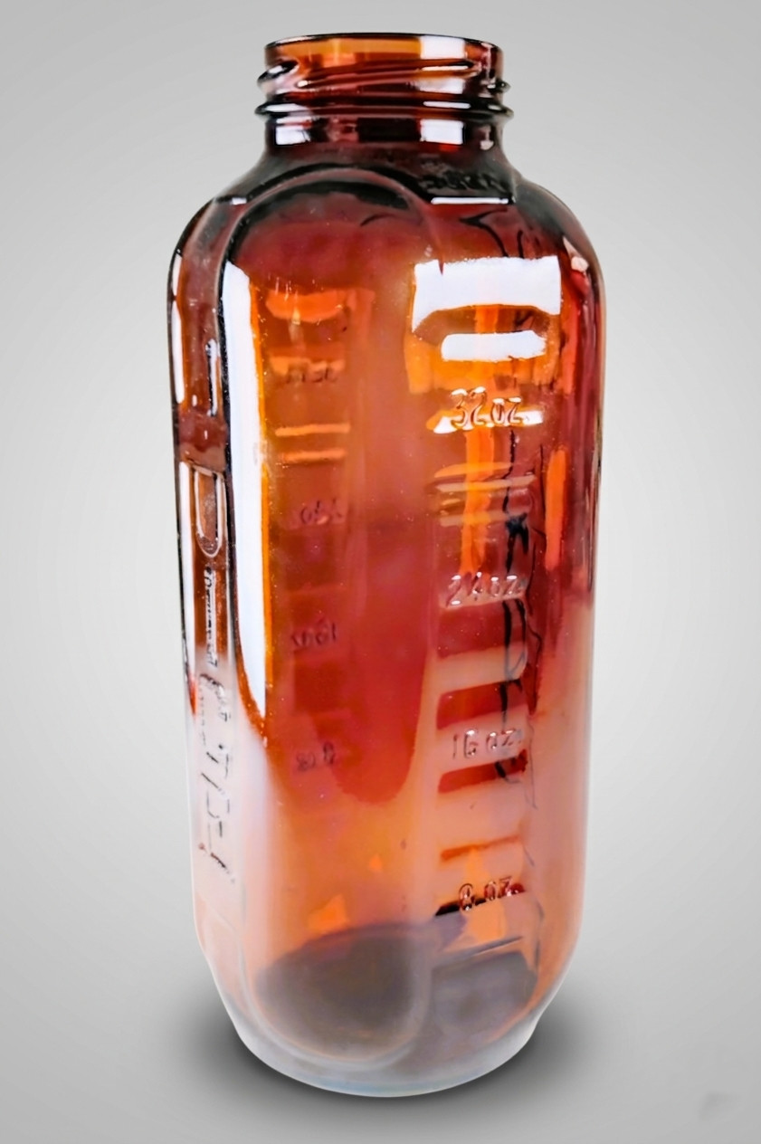 NOS 1976 Owens-Illinois Amber Glass Refrigerator Bottle 32oz Juice Water Square