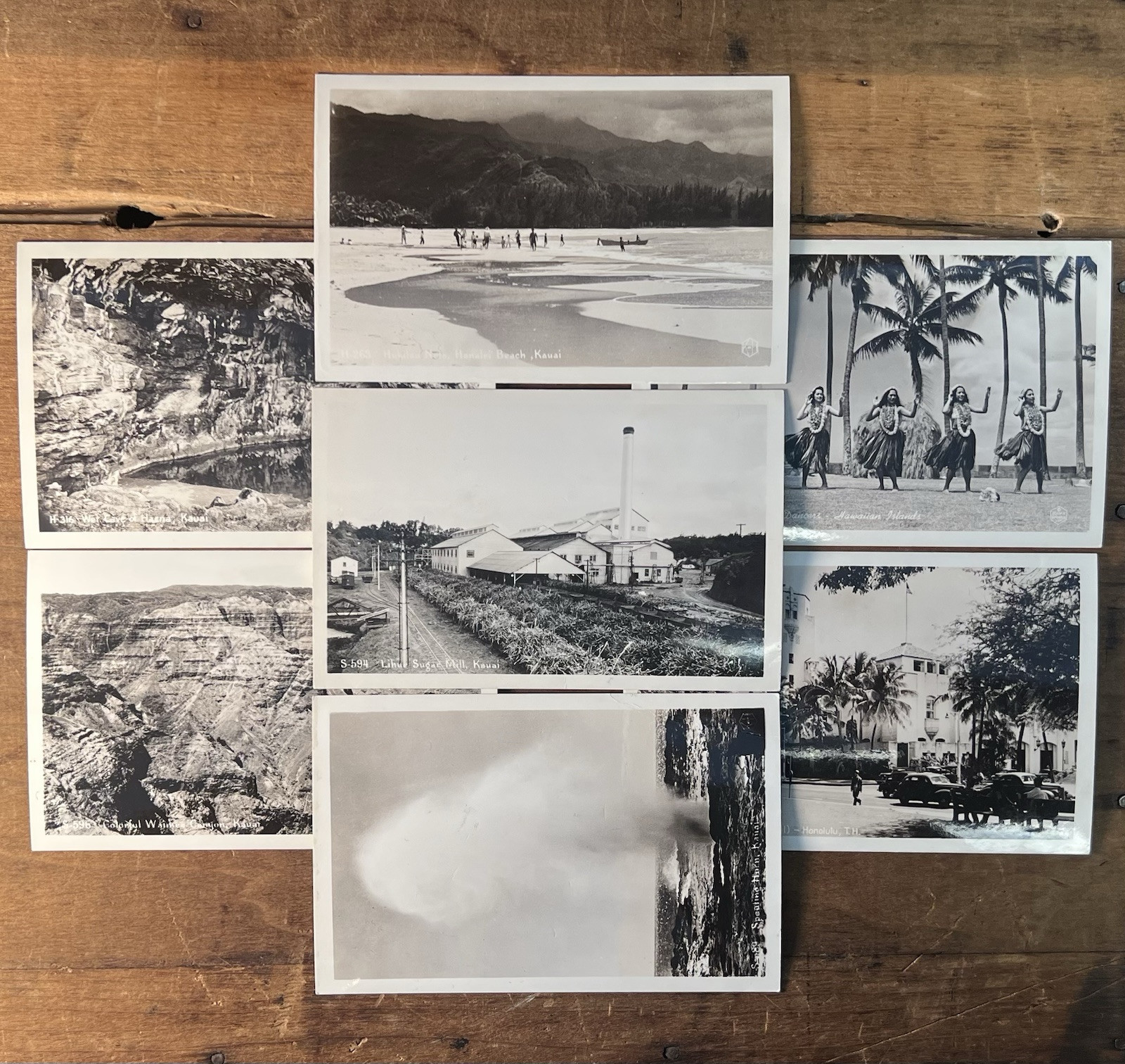 7 1930s - 40s Era Hawaii RPPC Postcards. Kauai, Honolulu, All Unposted