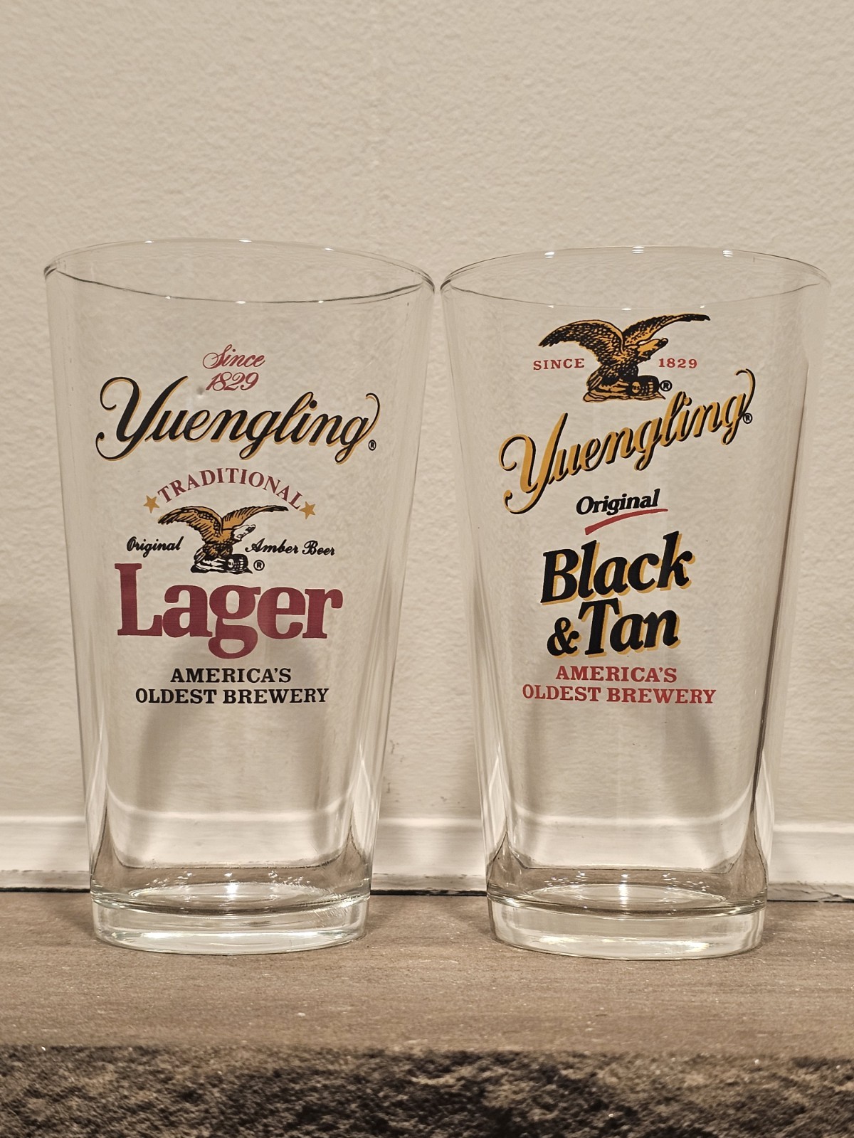 2 Different Yuengling Traditional Lager Beer Glasses