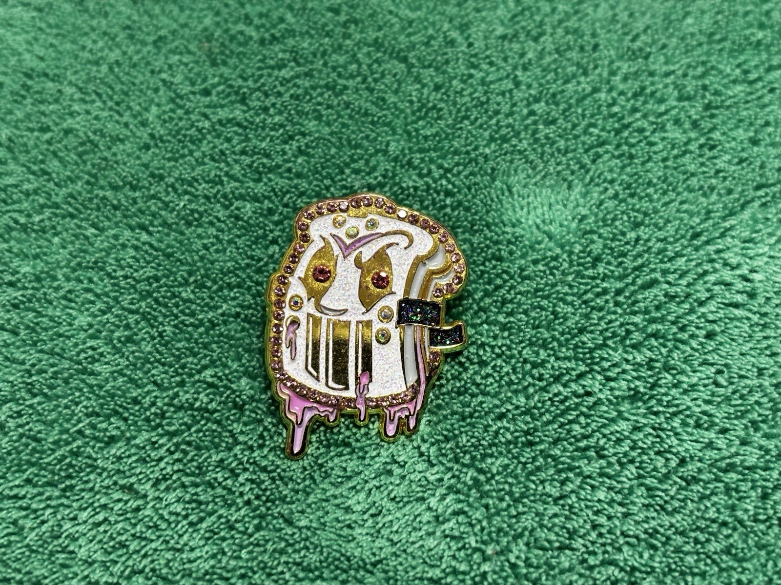 Hat Club Iced Out PBJ Mask Hat Pin Gold Pink White Glitter Pink Bottom Jus